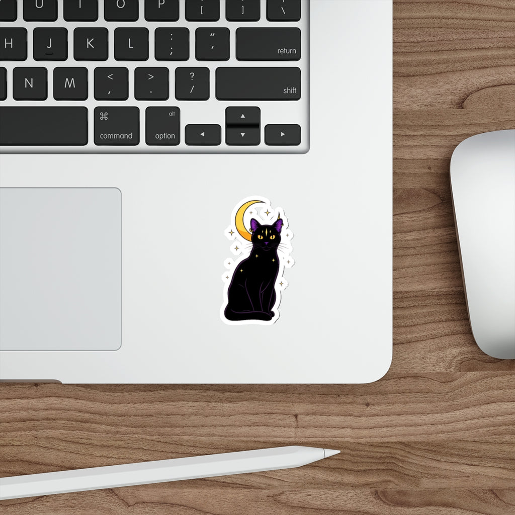 Black Cat Witch Sticker | Mystical Moon Crescent | Gothic Laptop Decal