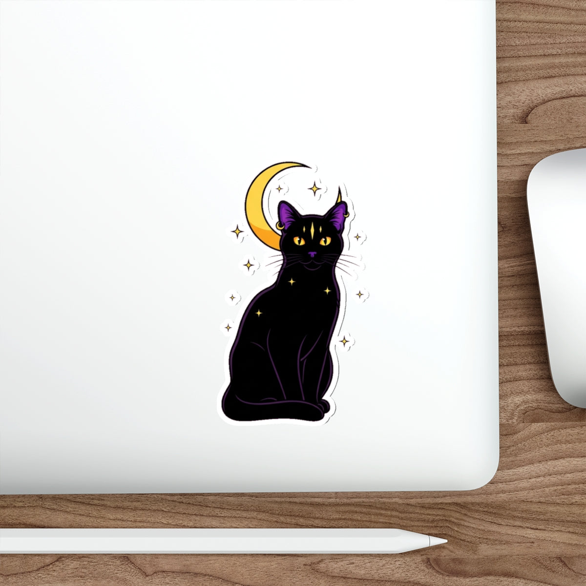 Black Cat Witch Sticker | Mystical Moon Crescent | Gothic Laptop Decal
