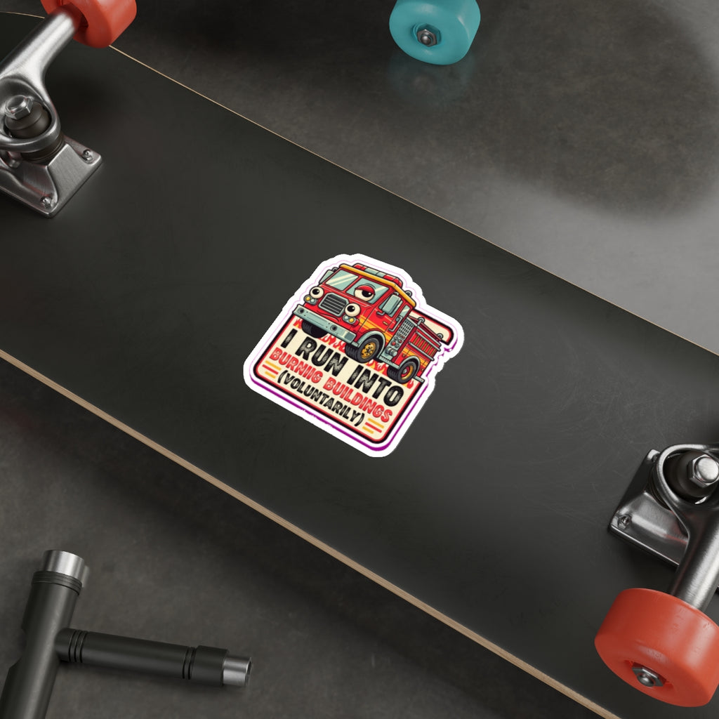 Firefighter Dark Humor Die-Cut Sticker | Funny Fire Truck Googly Eyes Decal