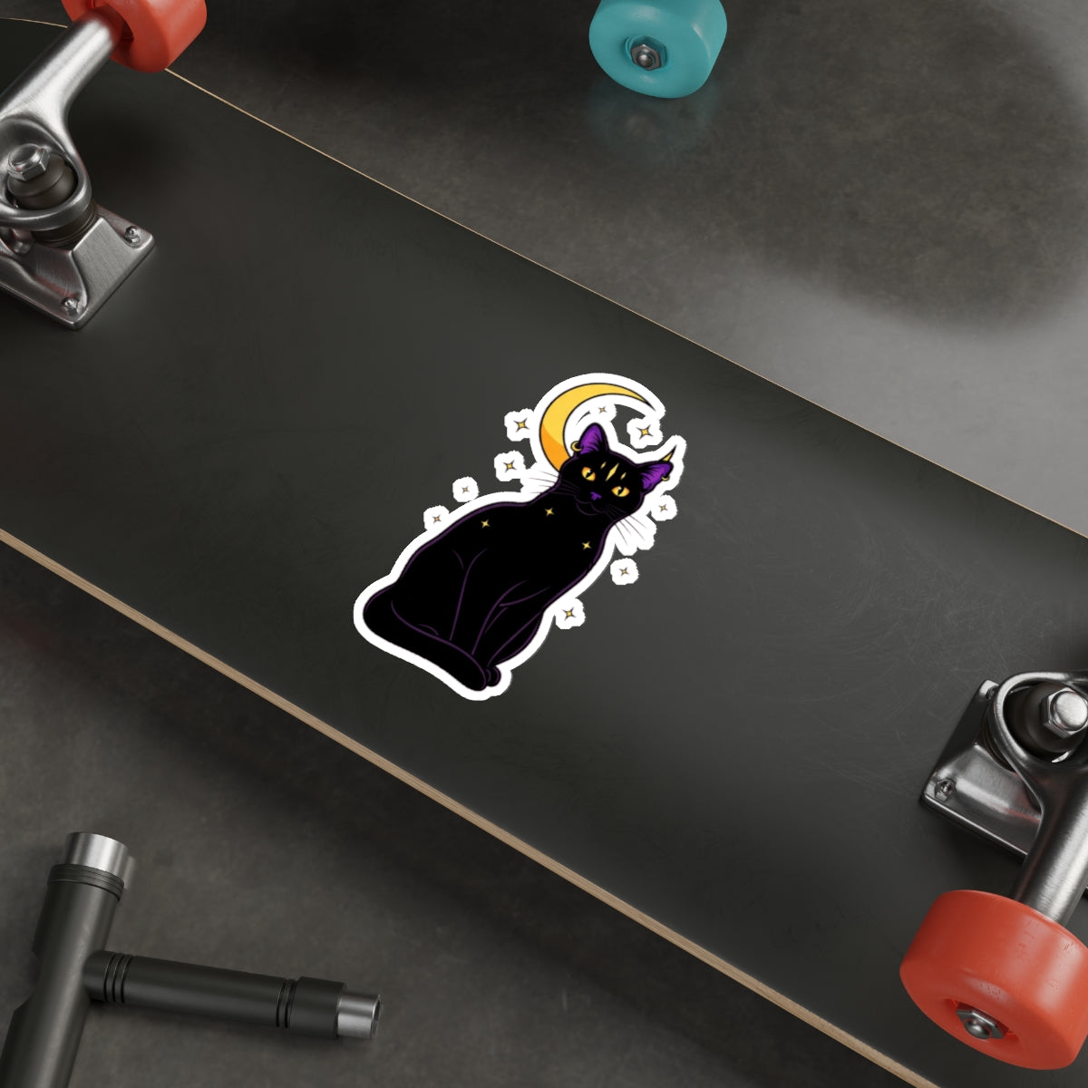 Black Cat Witch Sticker | Mystical Moon Crescent | Gothic Laptop Decal