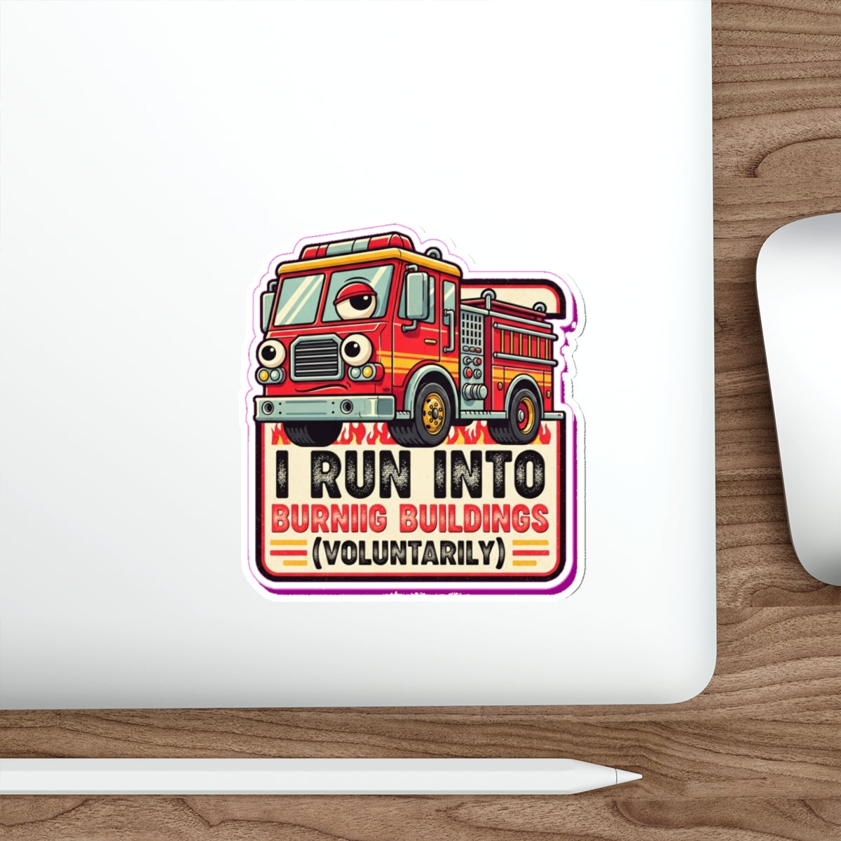 Firefighter Dark Humor Die-Cut Sticker | Funny Fire Truck Googly Eyes Decal