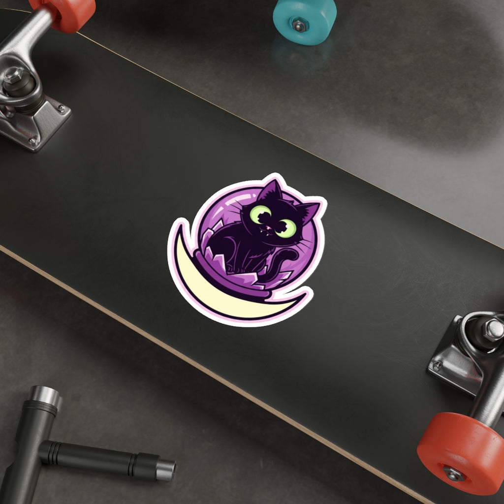 Spooky Cat Lady Sticker | Witchy Black Cat in Crystal Ball Vinyl Decal