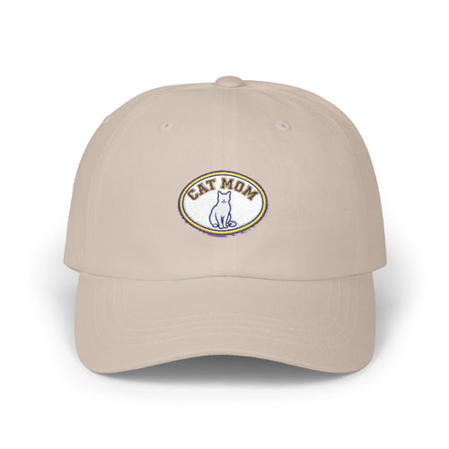 Cat Mom Embroidered Dad Cap - Magenta Baseball Hat for Cat Lovers