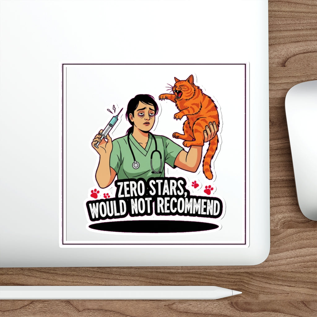Vet Tech Dark Humor Sticker - Exhausted with Angry Cat - Funny Veterinary Gift