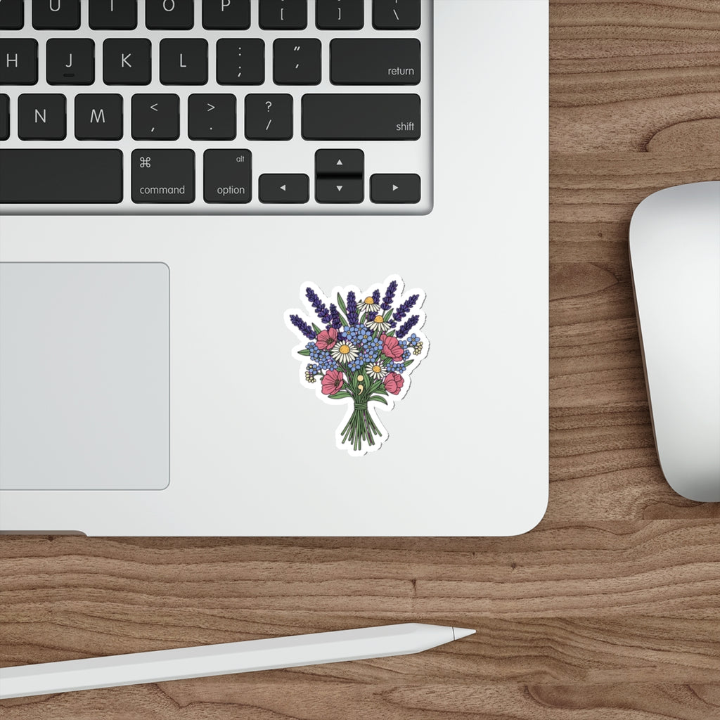 Mental Health Warrior Floral Sticker | Semicolon Anxiety Therapy Decal