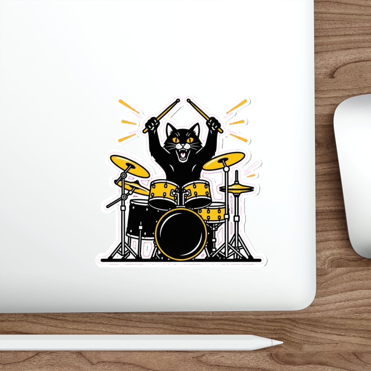Black Cat Drummer Sticker | Rock Music Lovers & Drum Kit Enthusiasts