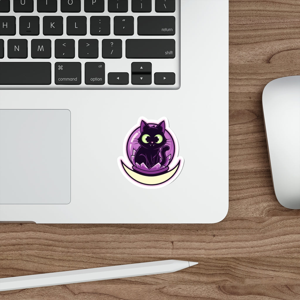 Spooky Cat Lady Sticker | Witchy Black Cat in Crystal Ball Vinyl Decal