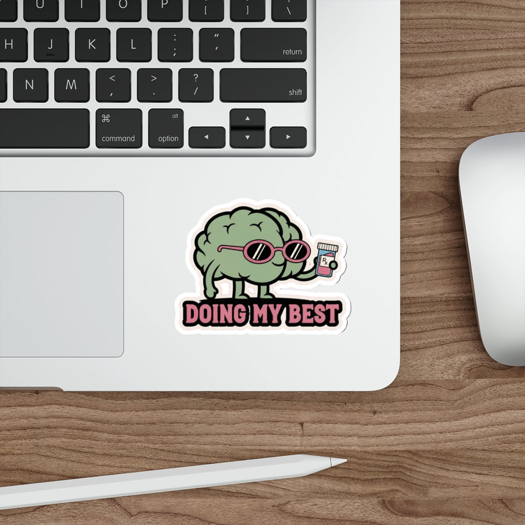 Brain in Sunglasses Mental Health Sticker | Anxiety Dark Humor Die-Cut Decal
