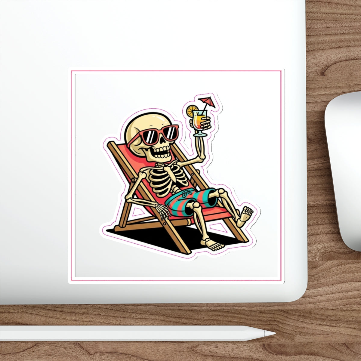 Beach Skeleton Humor Die-Cut Sticker | Retro Funny Summer Vinyl Decal