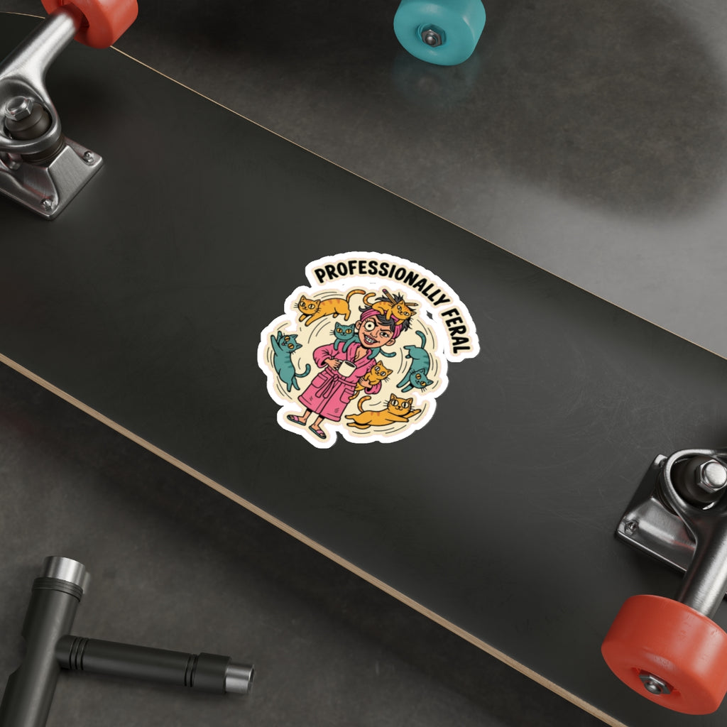 Crazy Cat Lady Sticker | Retro Funny Cat Mom Vinyl Decal for Laptop