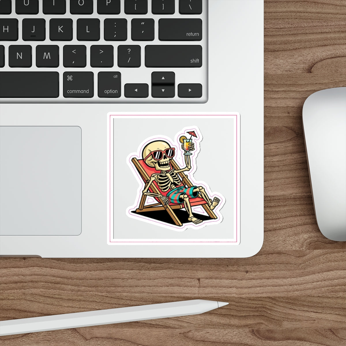 Beach Skeleton Humor Die-Cut Sticker | Retro Funny Summer Vinyl Decal