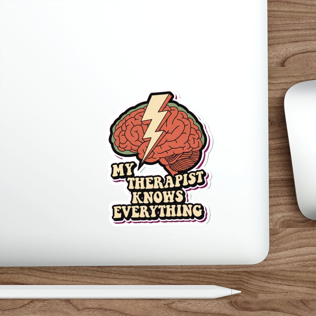 Mental Health Advocate Brain Sticker | Dark Humor Therapy Decal | Retro 70s Psychedelic
