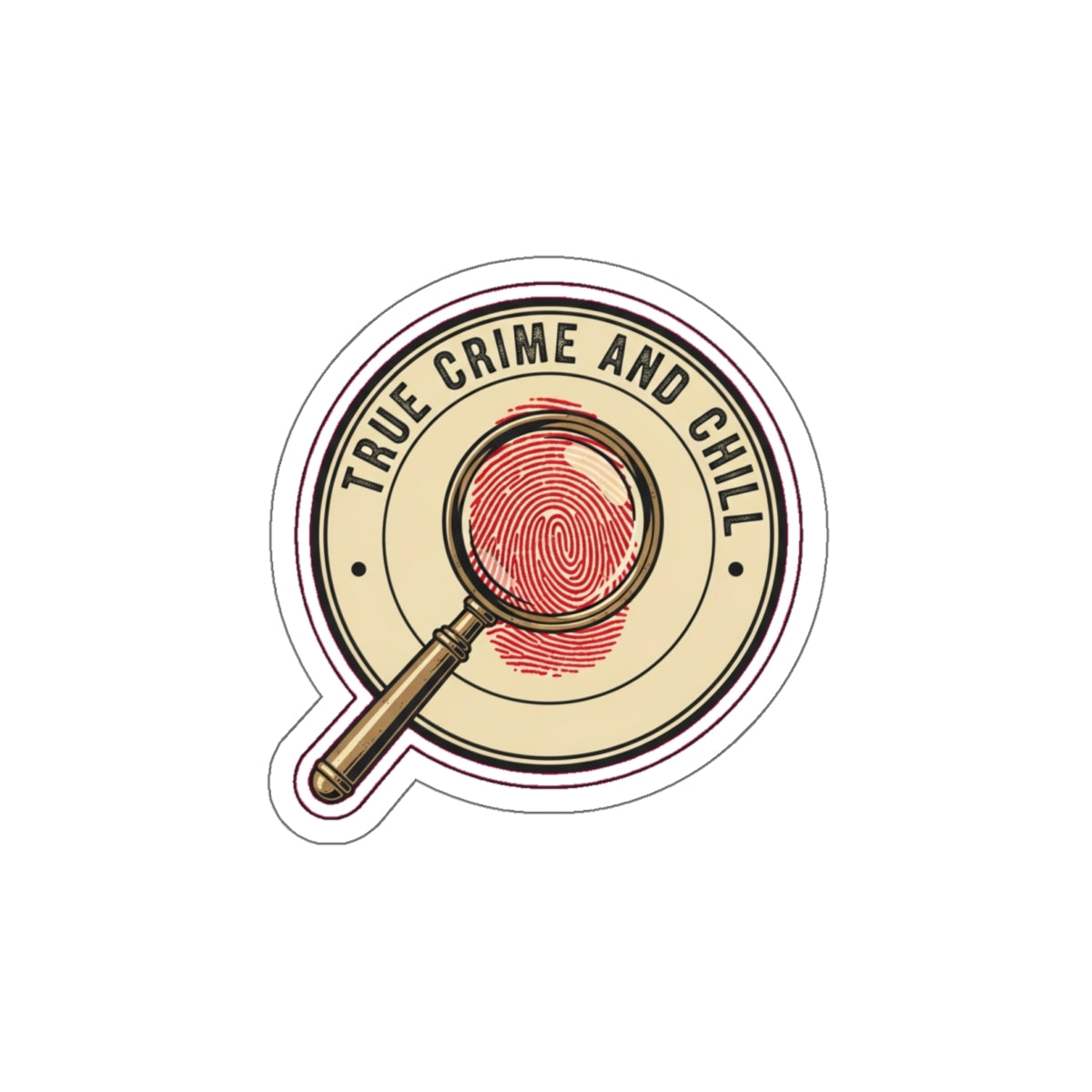 True Crime Junkie Retro Sticker | Magnifying Glass Badge Die-Cut | Murder Podcast Fan Gift