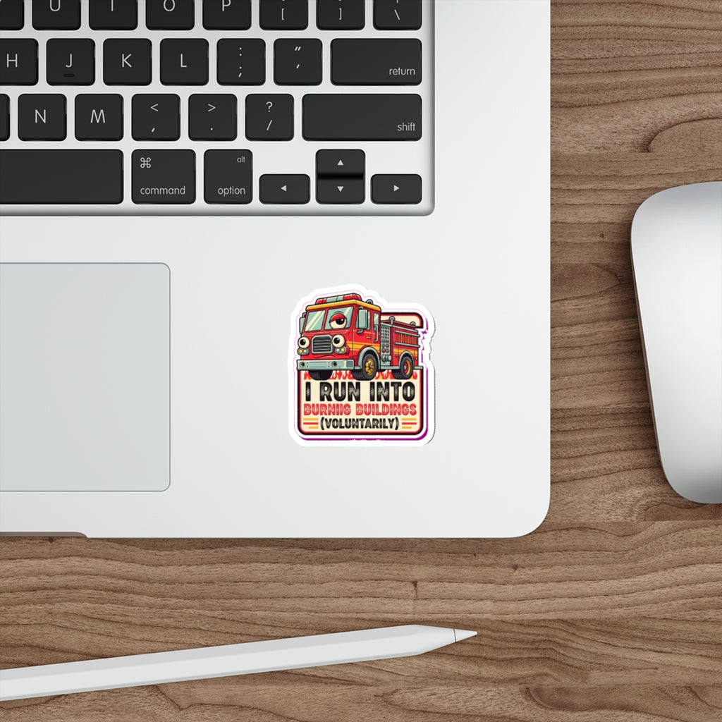 Firefighter Dark Humor Die-Cut Sticker | Funny Fire Truck Googly Eyes Decal