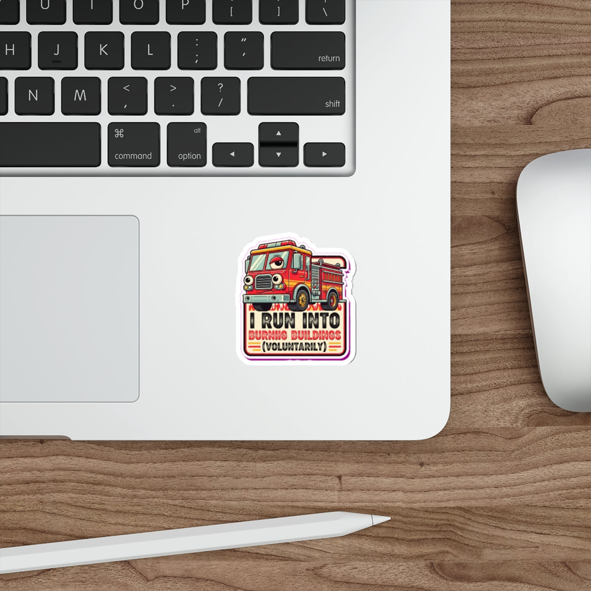Firefighter Dark Humor Die-Cut Sticker | Funny Fire Truck Googly Eyes Decal