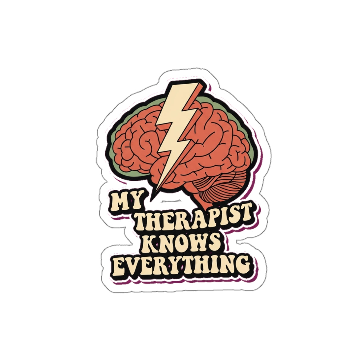 Mental Health Advocate Brain Sticker | Dark Humor Therapy Decal | Retro 70s Psychedelic