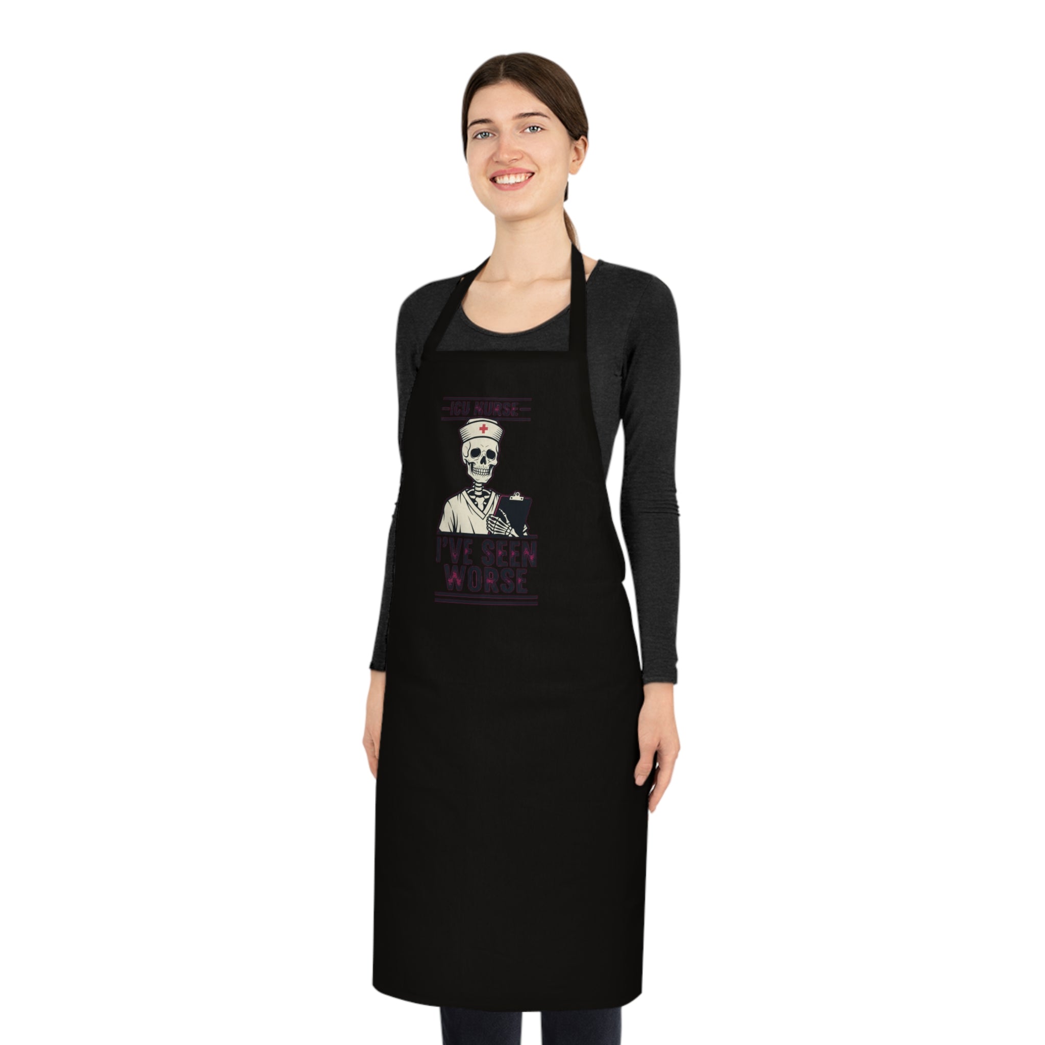 ICU Nurse Dark Humor Apron | Skeleton Nurse Funny Gift for Critical Care
