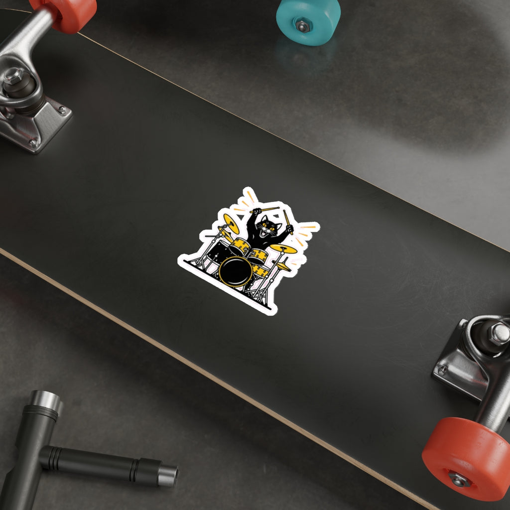 Black Cat Drummer Sticker | Rock Music Lovers & Drum Kit Enthusiasts