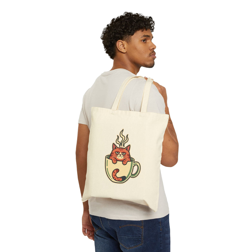 Cat Coffee Tote Bag - Grumpy Cat in Mug Funny Coffee Lover Gift