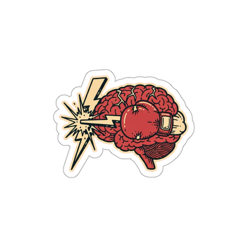 Mental Health Warrior Brain Boxing Glove Die-Cut Sticker | Dark Humor Anxiety Decal