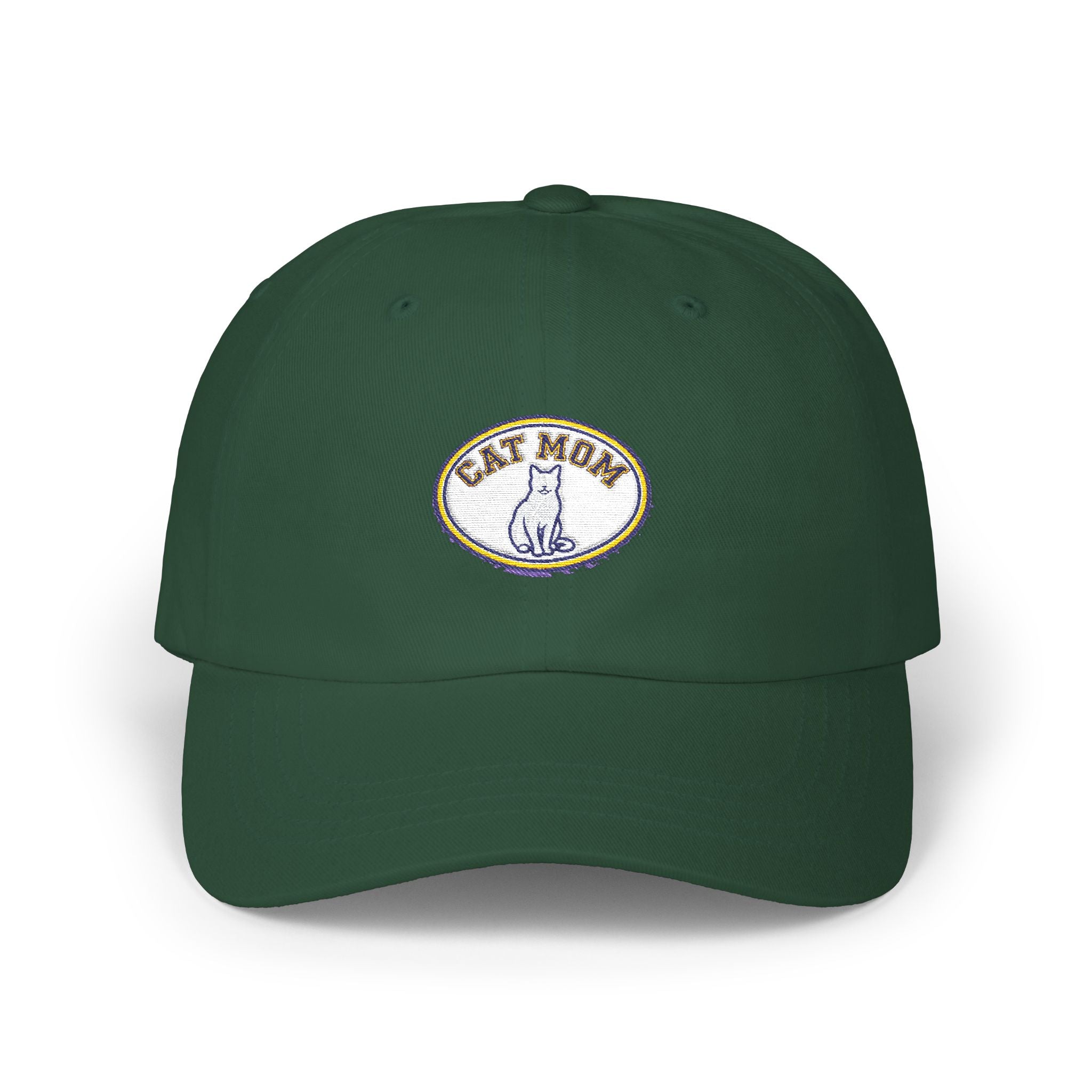 Cat Mom Embroidered Dad Cap - Magenta Baseball Hat for Cat Lovers