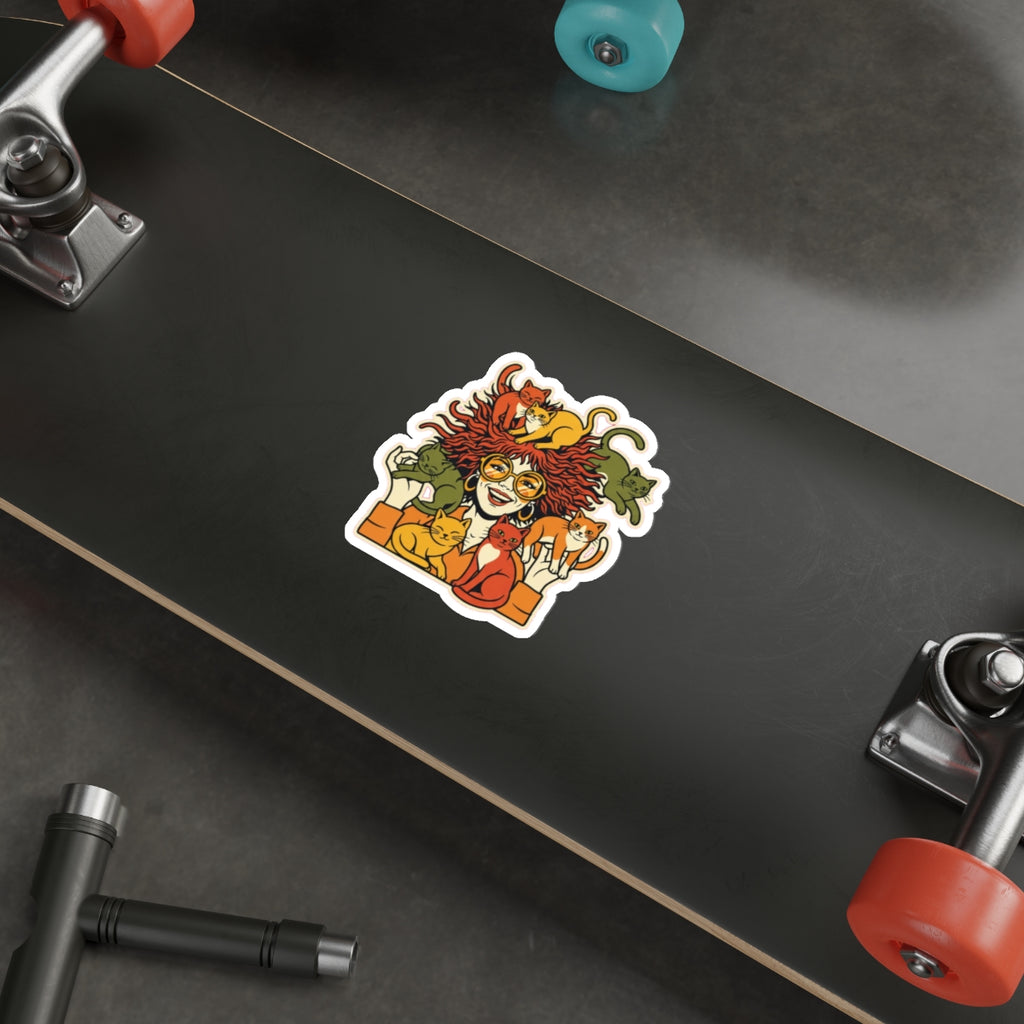 Crazy Cat Lady Vinyl Sticker | Funny 70s Retro Cat Mom Decal