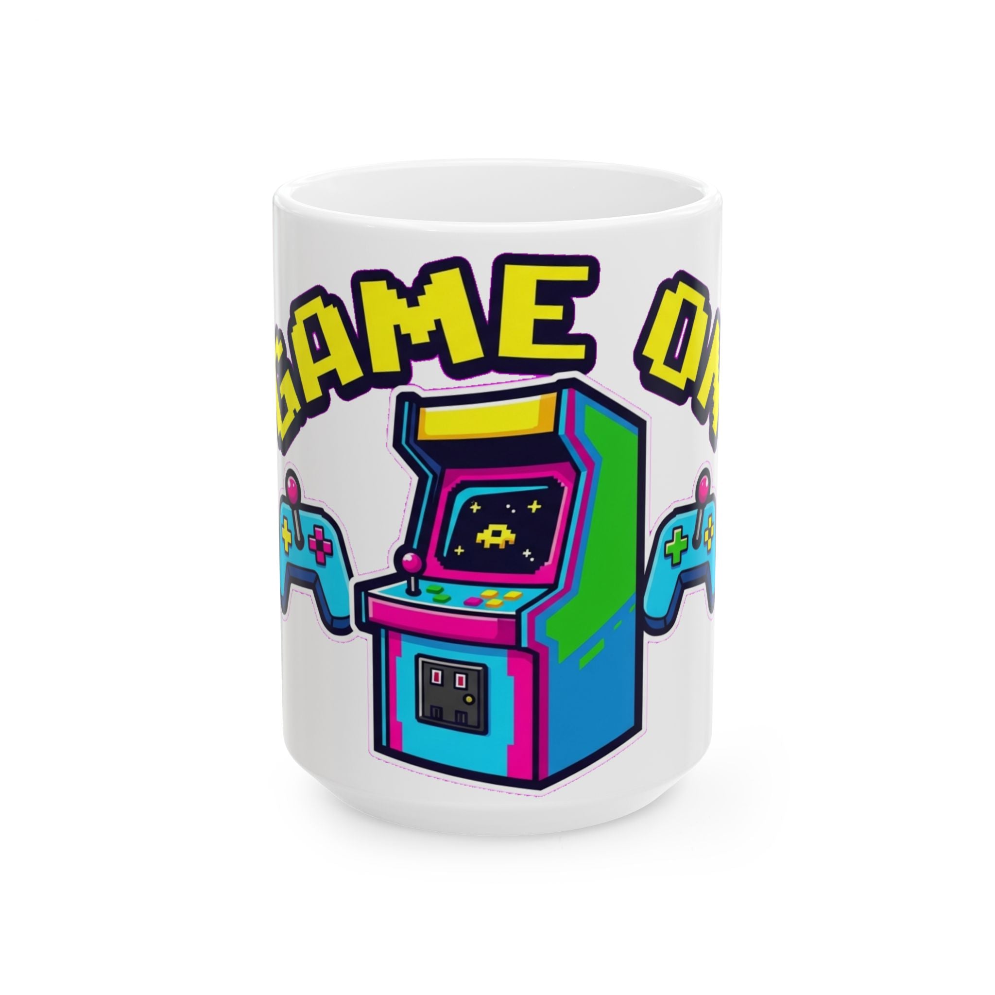 Retro Arcade Cabinet Neon Pixel Art Ceramic Mug | Gamer Coffee Cup