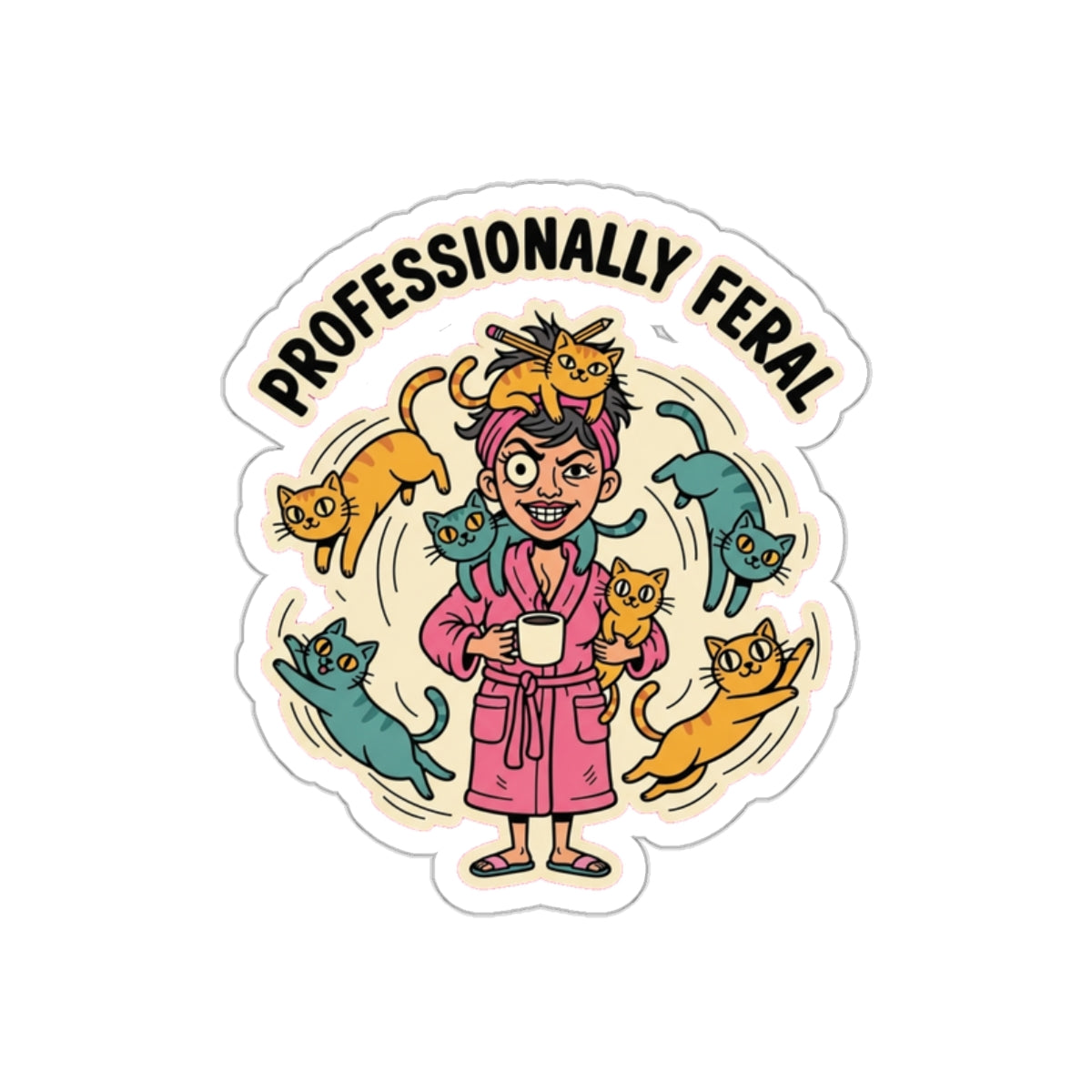 Crazy Cat Lady Sticker | Retro Funny Cat Mom Vinyl Decal for Laptop