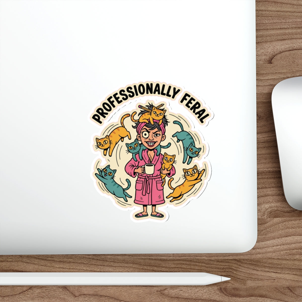 Crazy Cat Lady Sticker | Retro Funny Cat Mom Vinyl Decal for Laptop