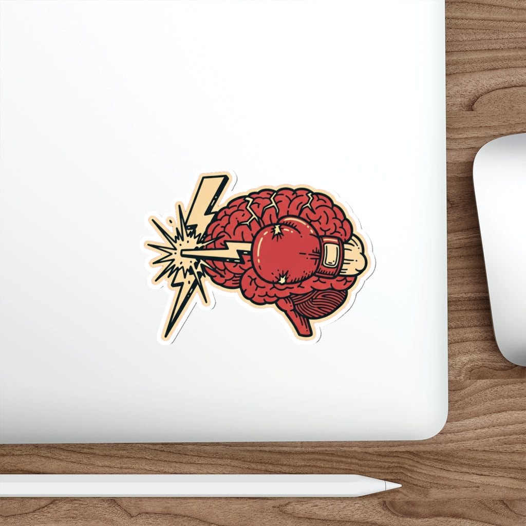 Mental Health Warrior Brain Boxing Glove Die-Cut Sticker | Dark Humor Anxiety Decal