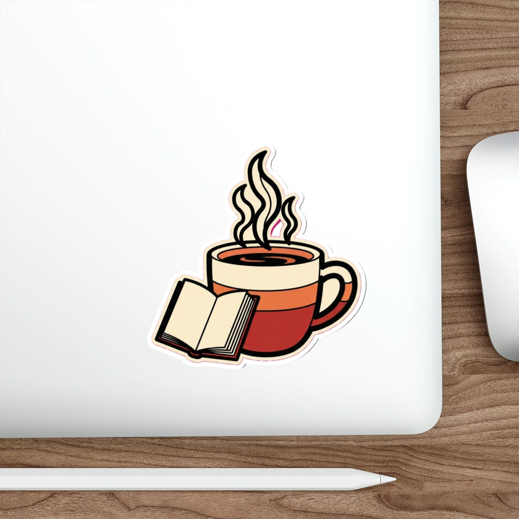 Bookish Coffee Lover Sticker | Retro Books and Coffee Decal for Water Bottle