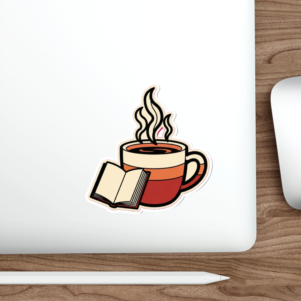Bookish Coffee Lover Sticker | Retro Books and Coffee Decal for Water Bottle