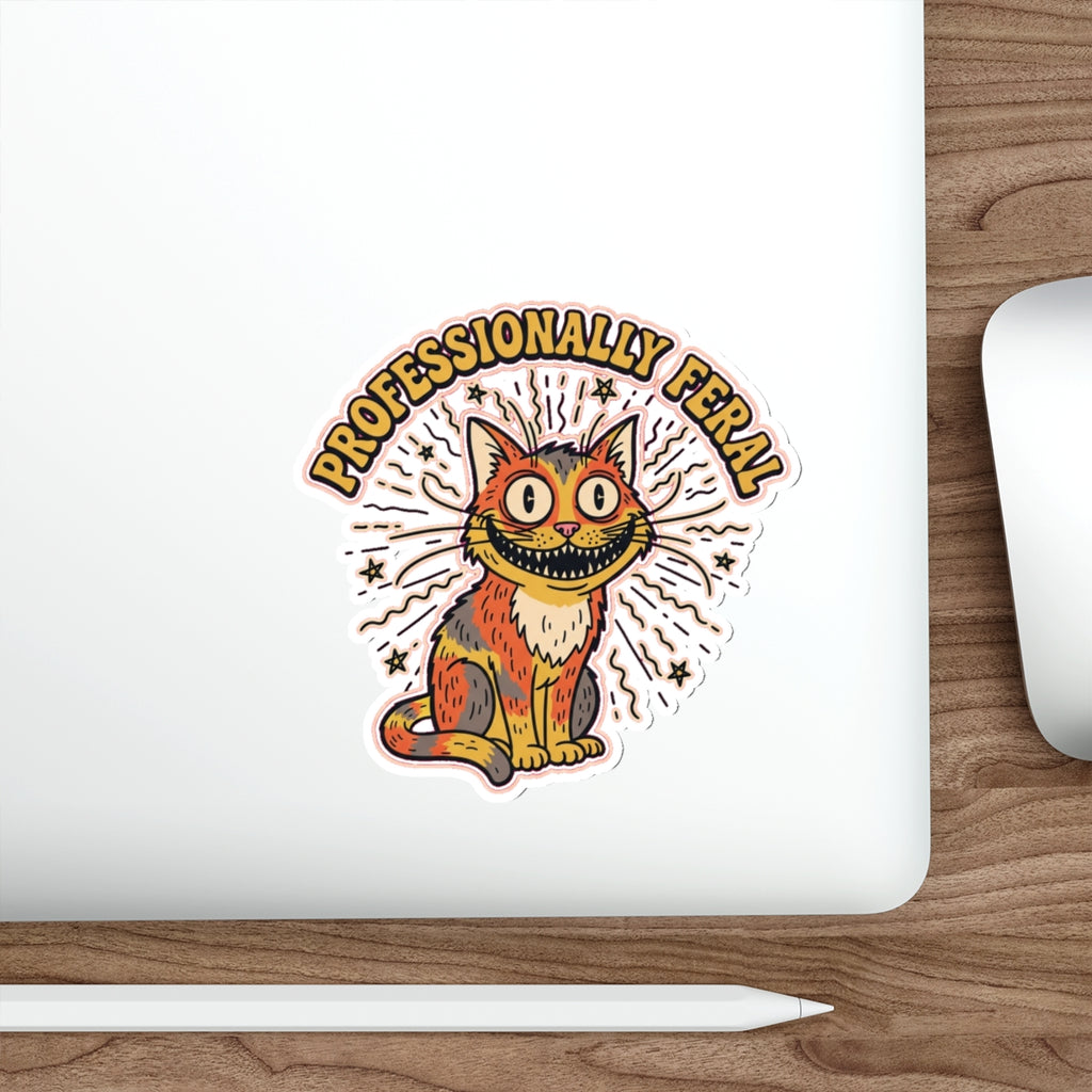 Feral Cat Lady Die-Cut Sticker | Crazy Cat Vinyl Sticker | Dark Humor Cat Merch