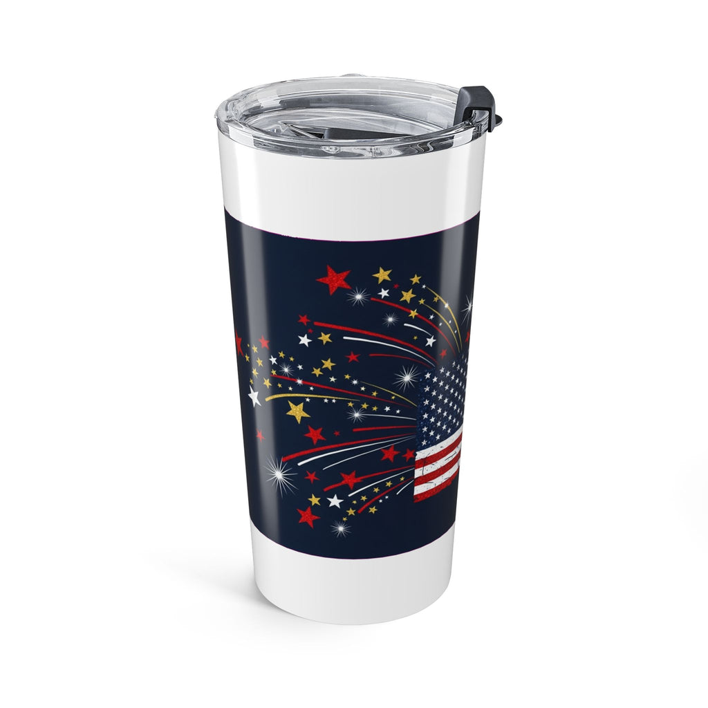 Fourth of July Patriotic Tumbler | Red White Blue Glitter Flag Fireworks 20oz