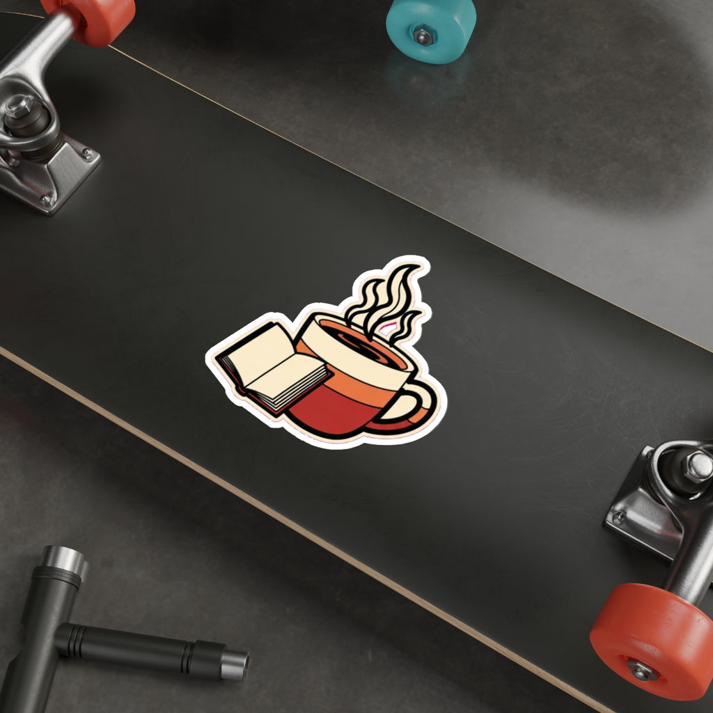 Bookish Coffee Lover Sticker | Retro Books and Coffee Decal for Water Bottle
