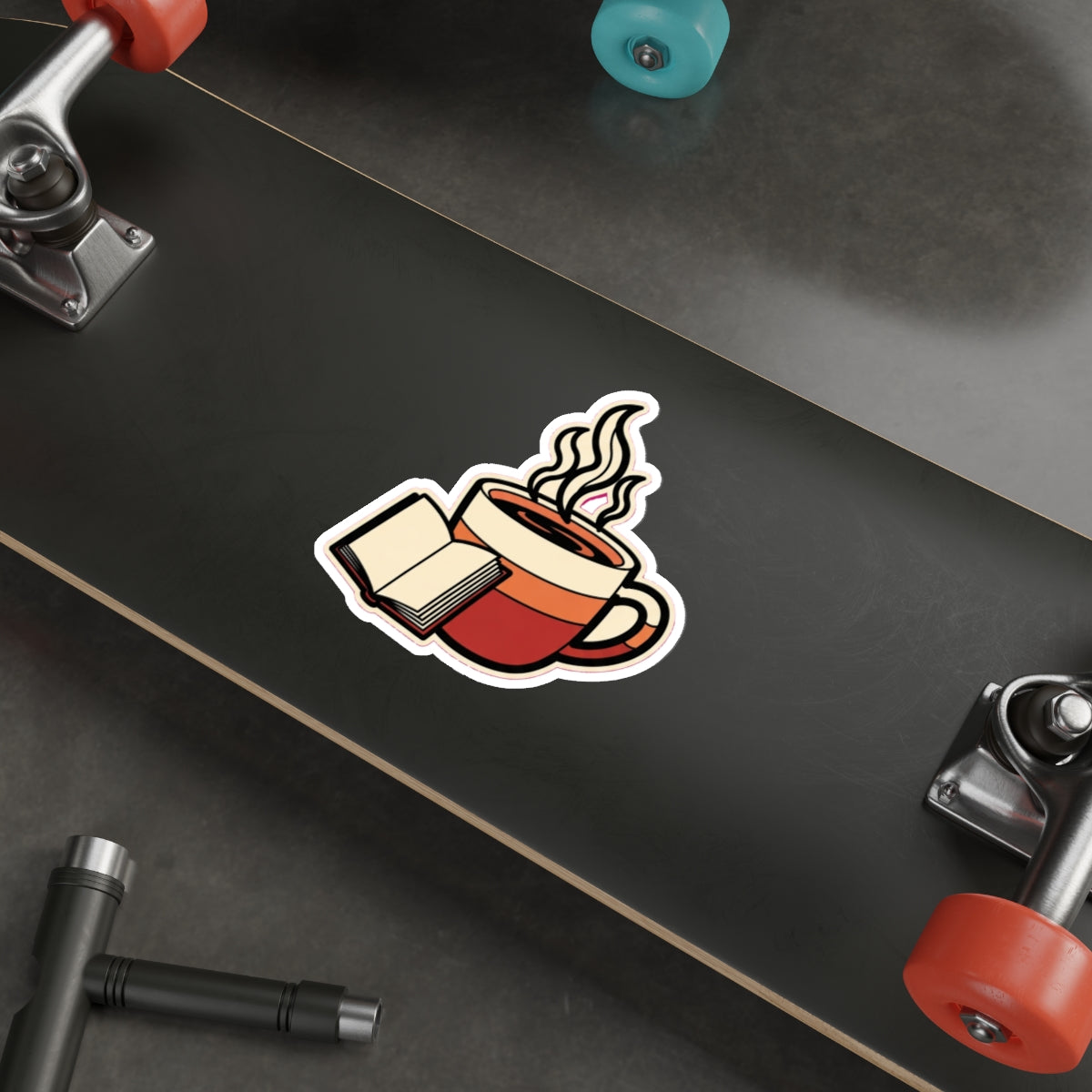 Bookish Coffee Lover Sticker | Retro Books and Coffee Decal for Water Bottle