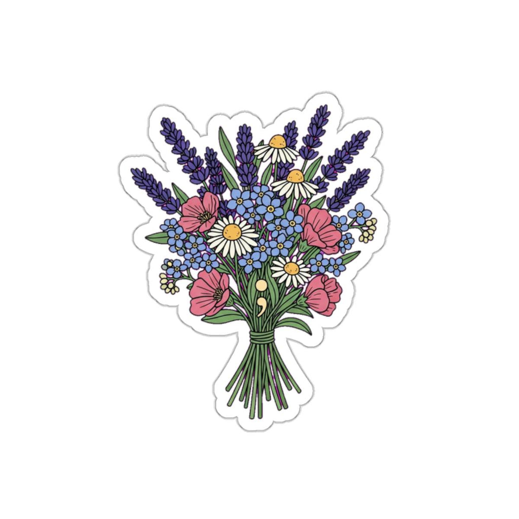 Mental Health Warrior Floral Sticker | Semicolon Anxiety Therapy Decal